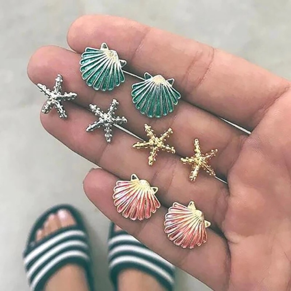 Beach Shell Star Post Earring Set